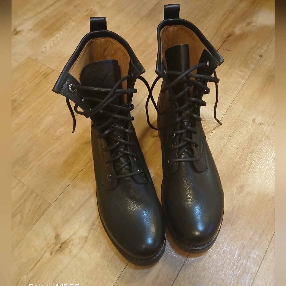 Frye Black Leather Lace-Up Combat Boots
